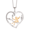 Sølv halskæde rhodineret hjerte med forgyldt fe og syntetiske cubic zirconia. Mål: 20 x 21 mm.