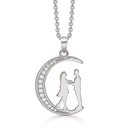 Sølv halskæde rhodineret måne med syntetiske cubic zirconia og en mand/kvinde. Mål: 20 x 16,5 mm. Kæden er rhodineret sølv i længde 42-45 cm.