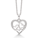 Sølv halskæde rhodineret hjerte med syntetiske cubic zirconia i kanten med 3 glatte hjerter indeni - 17 x 18 mm Kæden er rhodineret sølv i længde 42-45 cm