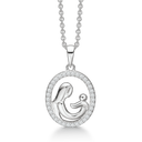 Sølv halskæde rhodineret oval mor/barn med zirconia - 23,5 x 15,2 x 3,1 mm Kæden er længde 42-45 cm