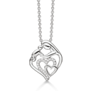 Sølv halskæde rhodineret mor/barn hjerte med syntetiske cubic zirconia. Mål: 16,5 x 20 x 2,4 mm. Kæden er længde 42-45 cm.