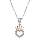 Sølv halskæde rosa krone med hjerte med zirconia i kanten Kæden i længde 35-38-40 cm