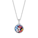 Sølv halskæde cirkel med Minnie Mouse foran og tekst minnie med hjerte på bagside Kæden i længde 35-38-40 cm