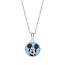 Sølv halskæde cirkel med Mickey Mouse foran og tekst mickey på bagside Kæden i længde 35-38-40 cm