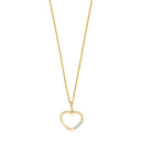14kt. guldhjerte m/dia. 0.015ct W/PI og forg. kæde