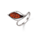 Sølv ring rhodineret blad med rav. Mål: 21 x10 mm.
