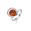 Sølv ring rhodineret dobbelt dråbe med rav. Mål: 15 x12 mm.