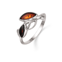 Sølv ring rhodineret 5 blade hvor 2 er med rav