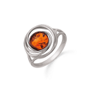 Sølv ring rhodineret rav i ring med dobbelt ring omkring.