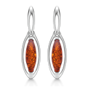 Sølv ørehænger rhodineret øje med rav - 18 x 7 mm