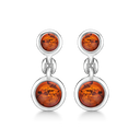 Sølv ørehænger rhodineret cirkel med rav - 6 mm og 8 mm i diameter