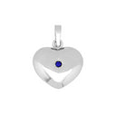 rhod. sølv hjerte m. synt safir 20x15mm