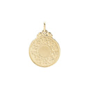 Vedh. plade rund med fadervor 18mm 8 karat guld