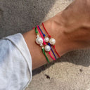 Baroque Pearl Berrie Bracelet - Grass Green Ribbon