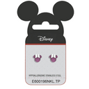 Stål ørestik Disney Minnie Mouse med lyserød ansigt og stål sløjfe.