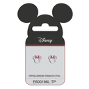 Stål ørestik Disney Minnie Mouse med hul i ansigt og rød sløjfe.