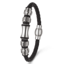 Stål armbånd 5 mm flettet læder med cylinder og møtrik Længde 19 cm