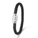 Stål armbånd 5 mm flettet læder med rillet magnetlås Længde 19 cm