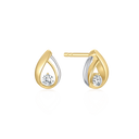 8 kt. guld ørestikker dråbe med dobbelt streg en rød og hvid med syntetisk cubic zirconia.