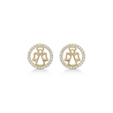 8 kt. guld ørestikker cirkel med engle og syntetiske cubic zirconia i kanten.  Mål: 0,9 mm. i diameter.