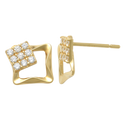 8 kt. guld ørestikker snoet firkant med 9 syntetiske cubic zirconia. Mål: 7,14 x 7,73 mm.