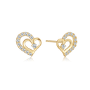 8 kt. guld ørestikker dobbelt hjerte med syntetiske cubic zirconia i kanten af det store og i midten af det lill
