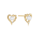 8 kt. guld ørestikker hjerte med ferskvandsperle og syntetiske cubic zirconia.