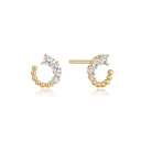 8 kt. guld ørestikker åben cirkel med 3 forskellige størrelser syntetiske cubic zirconia og 6 små kugler.