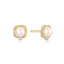 8 kt. guld ørestikker cirkel med ferskvandsperle og syntetiske cubic zirconia.