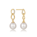 8 kt. guld ørestikker 2 flad ovale led med ferskvandsperle i bunden af den ene og syntetiske cubic zirconia i den ene side af den anden.