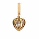 Pearl Heart Cage - guld 3 fersk vands perler charm - 610-G03Pearl