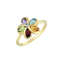 8 kt. guld ring blomst med ametyst, blå topas, citrin, granat, peridot og syntetisk cubic zirconia.