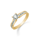 8 kt. guld ring 2 delt ringskinne med snoninger i mellem med 1 syntetisk cubic zirconia på toppen