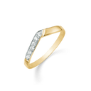 8 kt. guld ring V med 6 syntetiske cubic zirconia i den ene side.