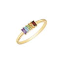 8 kt. guld ring aflange firkanter af Granat, blå topas, citrin, peridot og ametyst. Mål: stenene 8 x 4 mm.