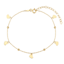 8 kt. guld armbånd 5 flade blanke hjerter med hammeret løse kugler imellem. Længde 17+4 cm.