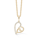8 kt. guld vedhæng dobbelt hjerte med syntetiske cubic zirconia i den ene side. "Mor & Barn" Mål: 16,90 x 13,34 mm. Kæden er sølvforgyldt i længde 42-45 cm.