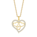 8 kt. guld vedhæng hjerte med syntetiske cubic zirconia i kanten med 3 glatte hjerter indeni. "Mor og barn" Kæden er sølvforgyldt i længde 42-45 cm.