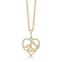 8 kt. guld vedhæng stor hjerte med syntetiske cubic zirconia i toppen og med 3 små hjerter indeni. Kæden er sølvforgyldt i længde 42-45 cm.