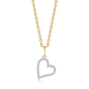 8 kt. guld vedhæng skæv hjerte med syntetiske cubic zirconia i kanten. Kæden er sølvforgyldt i længde 42-45 cm.