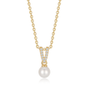 8 kt. guld vedhæng øsken formet som V med syntetiske cubic zirconia og hængende ferskvandsperle. Kæden er sølvforgyldt i længde 42-45 cm.