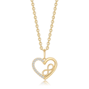 8 kt. guld vedhæng hjerte med evighedstegn og syntetiske cubic zirconia i den ene kante. Kæden er sølvforgyldt i længde 42-45 cm.