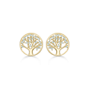 14 kt guld ørestikker cirkel med livets træ og zirconia Mål 11 mm