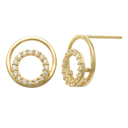 14 kt. guld ørestikker 2 cirkler med syntetiske cubic zirconia i midter cirklen. Mål: 10,41 x 10,2 mm.