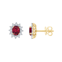 14 kt guld ørestikker oval rubin og brillanter - 9 x 8 x 3,5 mm Brillant i alt 0,30 ct w/si
