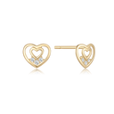 14 kt. guld ørestikker dobbelt hjerte med 3 syntetiske cubic zirconia imellem dem. "Mor og barn"