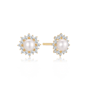 14 kt. guld ørestikker ferskvandsperle med syntetiske cubic zirconia rundt om.