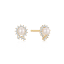 14 kt. guld ørestikker med syntetiske cubic zirconia omkring ferskvandsperler.