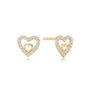 14 kt. guld ørestikker hjerte Mor og barn med syntetiske cubic zirconia i kanten af det stor hjerte. "Mor og barn"