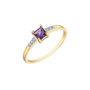 14 kt. guld ring ametyst med brillanter på hver side. Brillant ialt 0,03 ct. w/pk1.